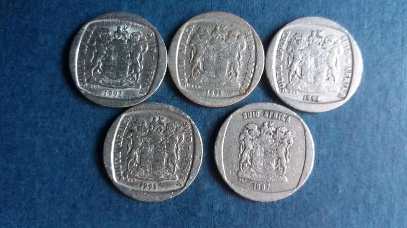 South Africa 1992, 1993, 1994, 1995 & 1997 R1 * 5 x coins*