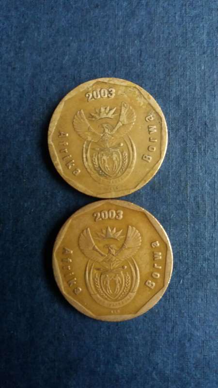 South Africa 2003 50 cents - ICC Cricket World Cup* Mintage 11 749* & Stelizia plant *2 x coins*
