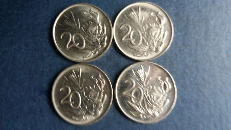 South Africa 1987, 1988, 1989 & 1990  20 cents * UNC - 4 x coins*