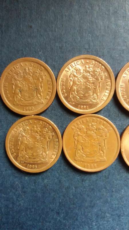 South Africa 1990, 1991, 1992, 1993, 1994, 1995, 1996, 1997, 1998 & 1999 5c * 10 x coins