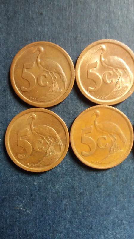 South Africa 1990, 1991, 1992, 1993, 1994, 1995, 1996, 1997, 1998 & 1999 5c * 10 x coins