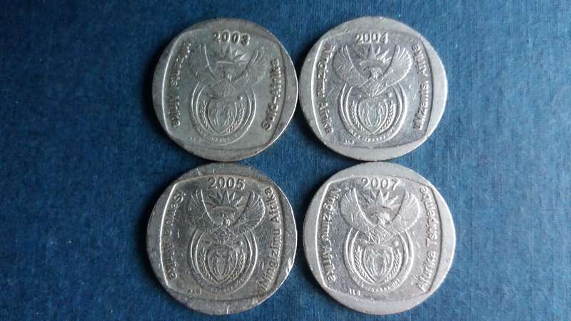 South Africa 2003, 2004, 2005 & 2007 R1 * 4 x coins*