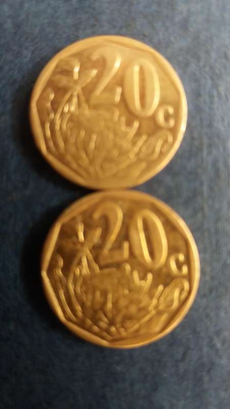 South Africa 2019 & 2020 20 cent * 2 x coins*  Condition AU/UNC