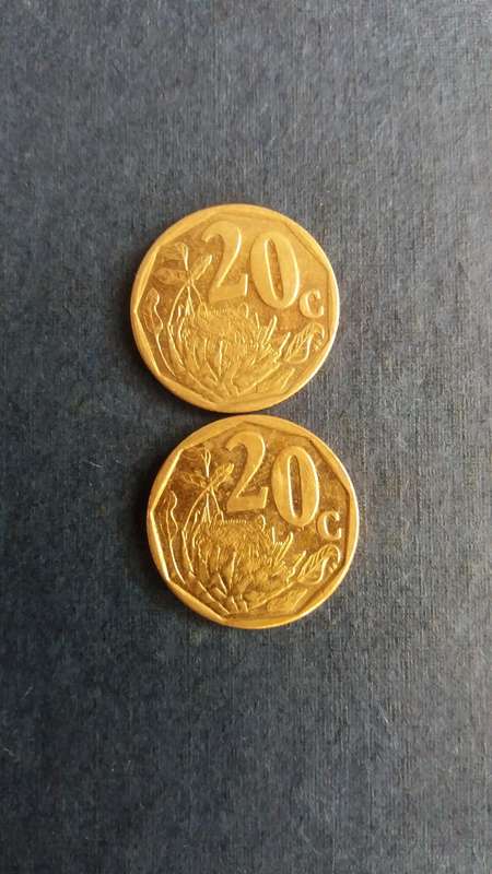 South Africa 2019 & 2020 20 cent * 2 x coins*  Condition AU/UNC