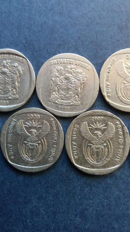 South Africa 1998, 1999, 2000, 2002, 2003, 2004, 2005, 2007 & 2008 R2 * 9 x coins*
