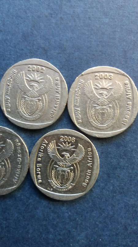 South Africa 1998, 1999, 2000, 2002, 2003, 2004, 2005, 2007 & 2008 R2 * 9 x coins*