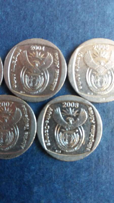 South Africa 2003, 2004, 2005, 2007 & 2008 R1 * 5 x coins*