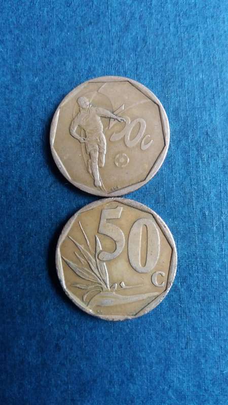 South Africa 2002 50c - Stelizia plant & Bafana Bafana * 2 x coins*