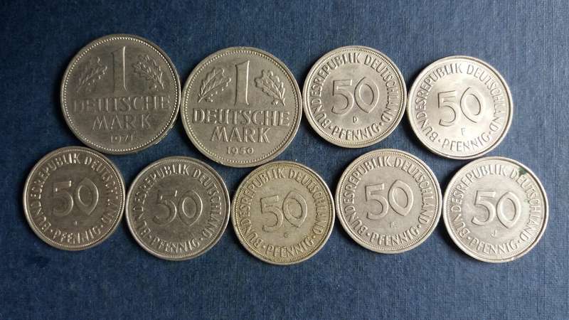 Germany lot 5 Deutsch Mark & 50 Pfennig  R53  *9 x coins*