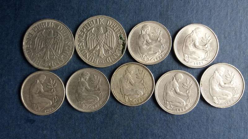 Germany lot 5 Deutsch Mark & 50 Pfennig  R53  *9 x coins*