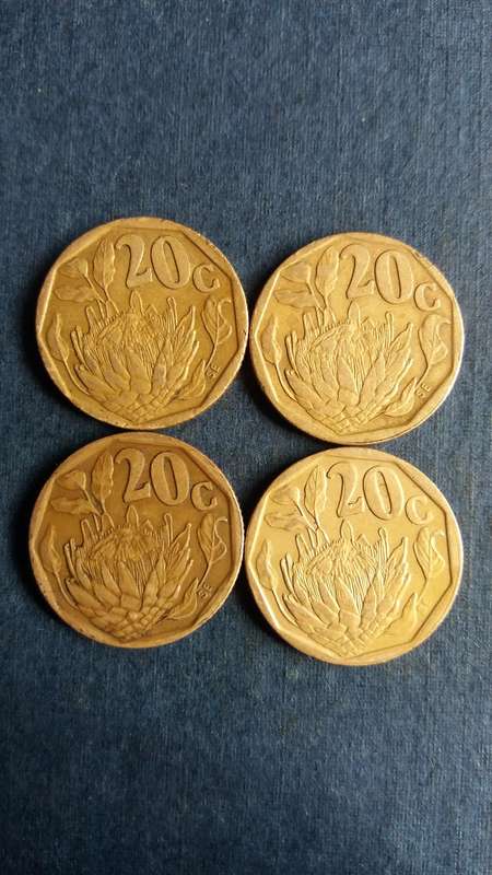 South Africa 1992, 1993, 1994 & 1995 20 cents * 4 x coins*