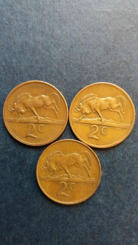 South Africa 1976, 1979 & 1982 2 cent * President Heads 3 x coins*