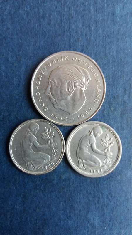 Federal Republic of Germany 1974 2 Deutsche Mark, 1949 & 1950 50 Pfennig * 3 x coins*