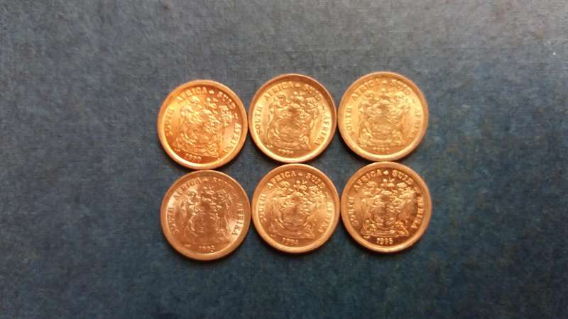 South Africa 1990, 1991, 1992, 1993, 1994 & 1995 1 cent *6 x coins*