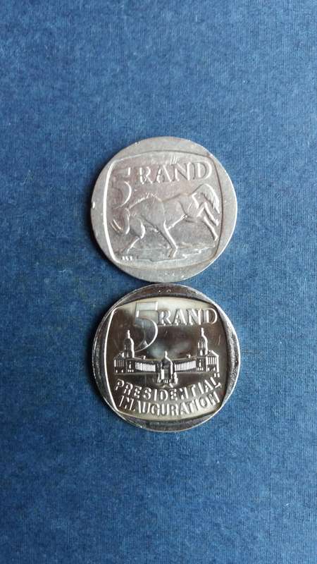 South Africa 1994 R5 includes Inauguration and Wildebeest * 2 x coins*
