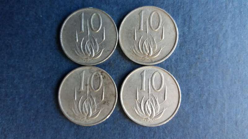 South Africa 1965, 1966 10 cent English & Afrikaans * Jan van Riebeeck* 4 x coins