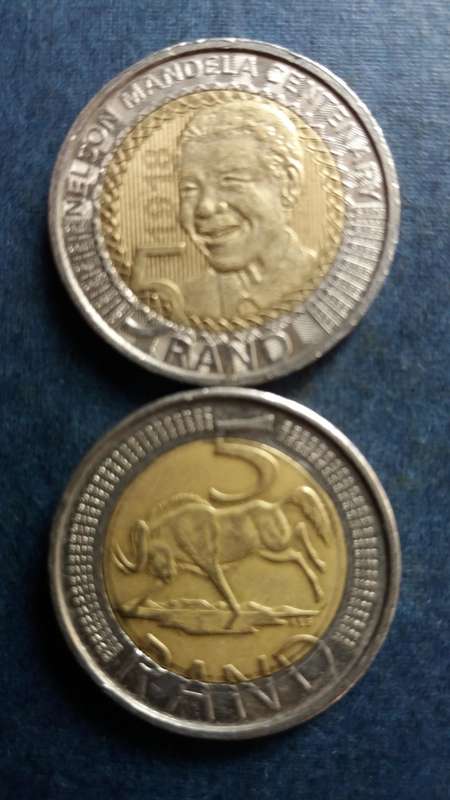 South Africa 2018 R5 - Mandela & Wildebeest * 2 x coins* Wildebeest coin is difficult to find