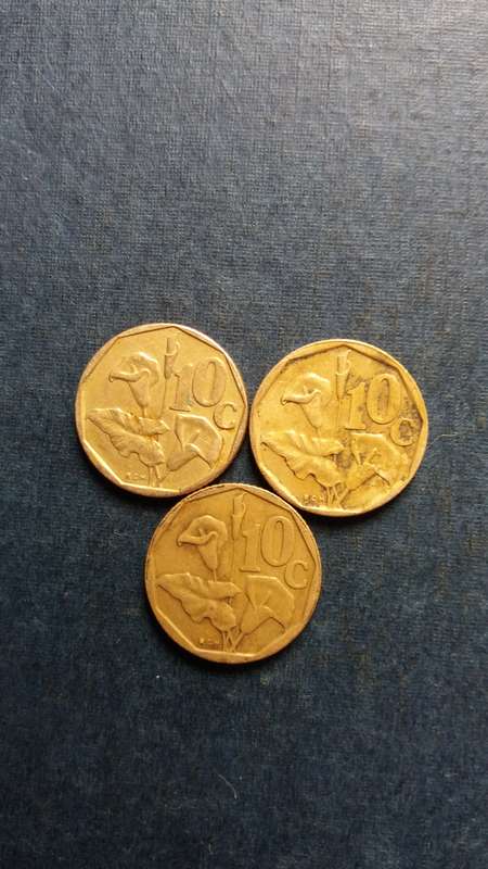 Soiuth Africa 1991 ,1992 & 1993 10 cent *3 x coins*