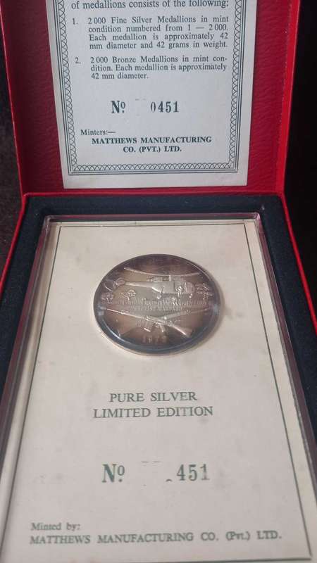 RHODESIA PURE SILVER LTD ED. HISTORY MEDALION VOL. 3