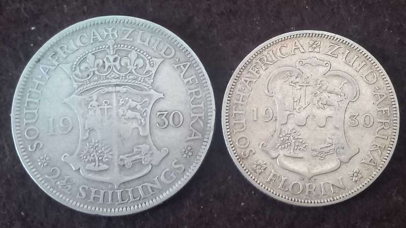 1930 SILVER UNION FLORIN & 21/2 SHILLING AS PER PICTURE