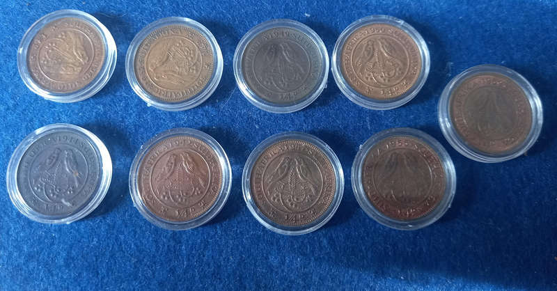 9 X UNION 1/4 FARTINGS BID PER COIN. SEE YEARS BELOW UNDER DESCRIPTION