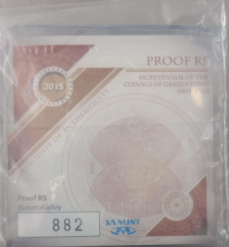 2015 RSA PROOF R5 GRIQA TOWN WITH MAGNIFYING GLASS. STILL SEALED