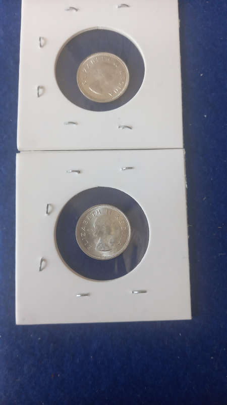 2 x 1959 SILVER 3 PENCE COINS. ONE BID TAKES ALL