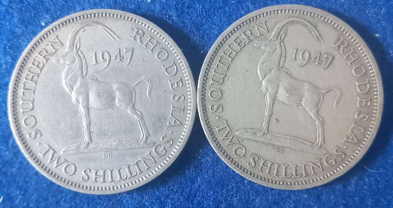 1947 RHODESIAN 2 SHILLINGS (2) BID PER COIN
