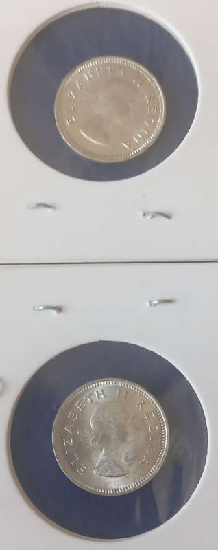 2 x 1959 SILVER 3 PENCE COINS. ONE BID TAKES ALL
