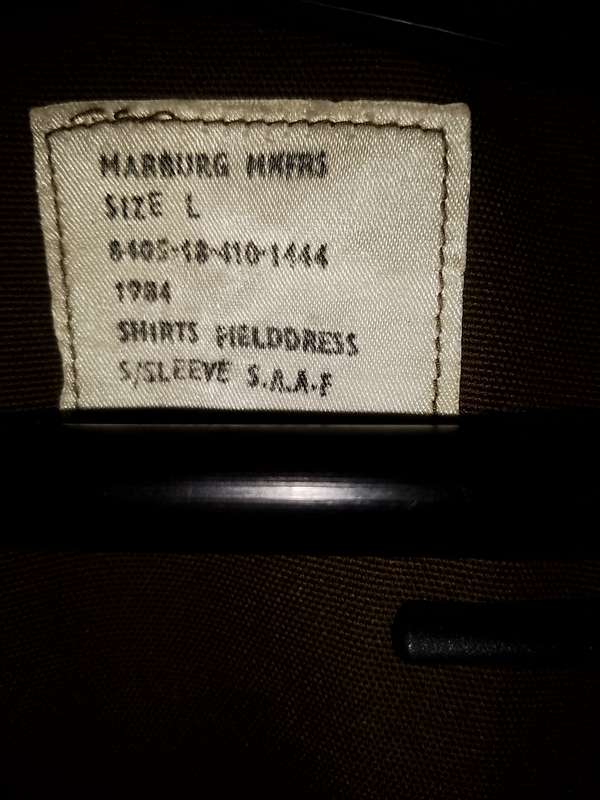ANGOLA BUSH WAR SADF FIELD DRESS SHIRT WITH LIEUTENANT EPAULETS SIZE LARGE 1984 ISSUE WITH NAME TAG