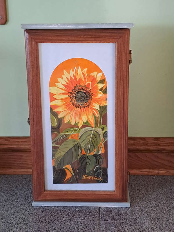 Precious wooden cabinet with oil painting front and rose wood door surround
