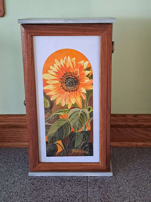 Precious wooden cabinet with oil painting front and rose wood door surround