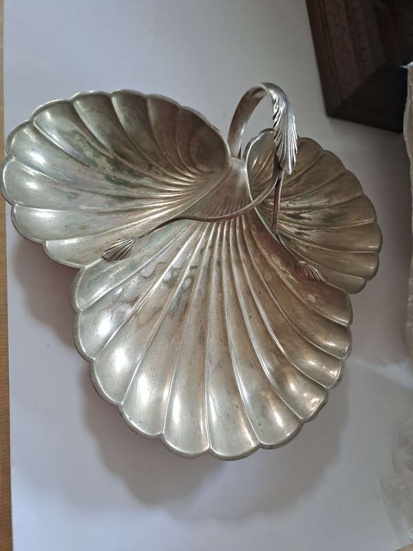Silver EPNS Hallmarked 3 clam large dish. Uncleaned