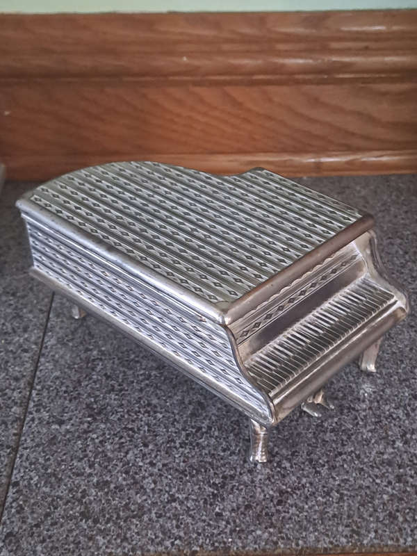 Unique vintage piano jewelry box with blue velvet inner