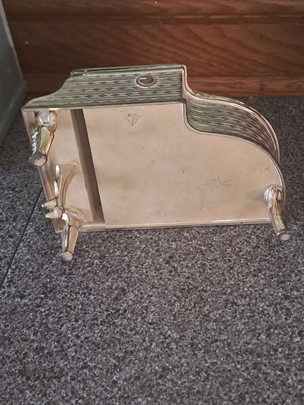 Unique vintage piano jewelry box with blue velvet inner