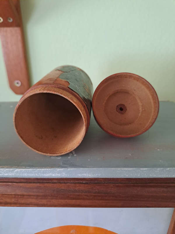 Rare original Oriental Sapolin gold paint wood turned jar