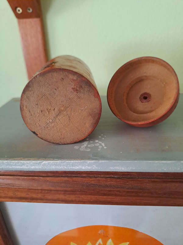 Rare original Oriental Sapolin gold paint wood turned jar
