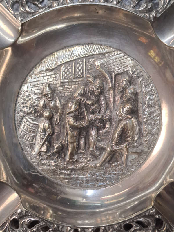 Vintage Dutch? Silver? hallmarked street music scene ashtray