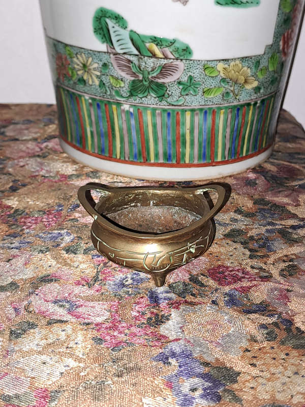 Antique Chinese brass sensor small, stamped
