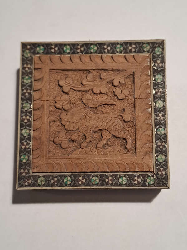 Beautifully 19th century Anglo Indian carved Sandalwood and Micro mosaic trinket box