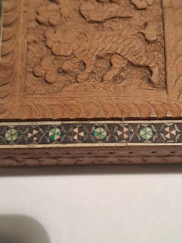 Beautifully 19th century Anglo Indian carved Sandalwood and Micro mosaic trinket box