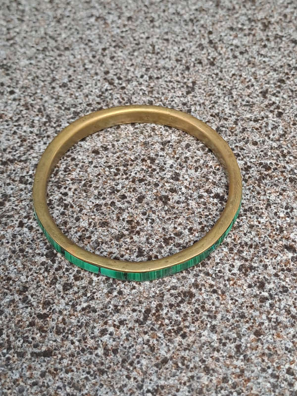 Natural Malachite and Brass Bangle