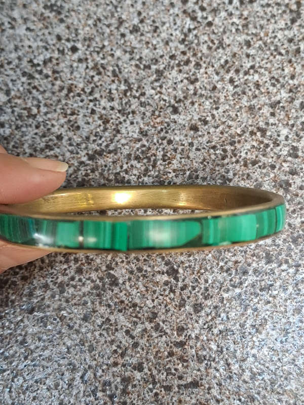Natural Malachite and Brass Bangle