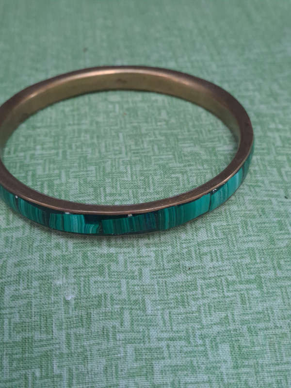 Natural Malachite and Brass Bangle