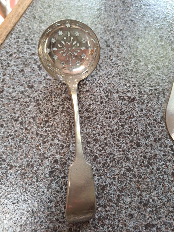 hall marked silver plated sugar spoon strainer