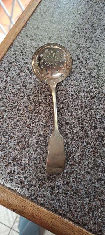 hall marked silver plated sugar spoon strainer
