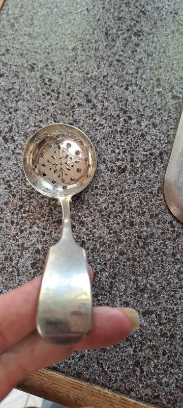 hall marked silver plated sugar spoon strainer