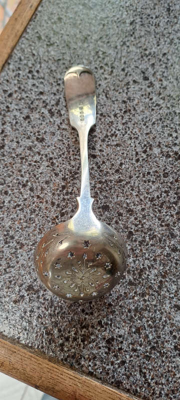hall marked silver plated sugar spoon strainer