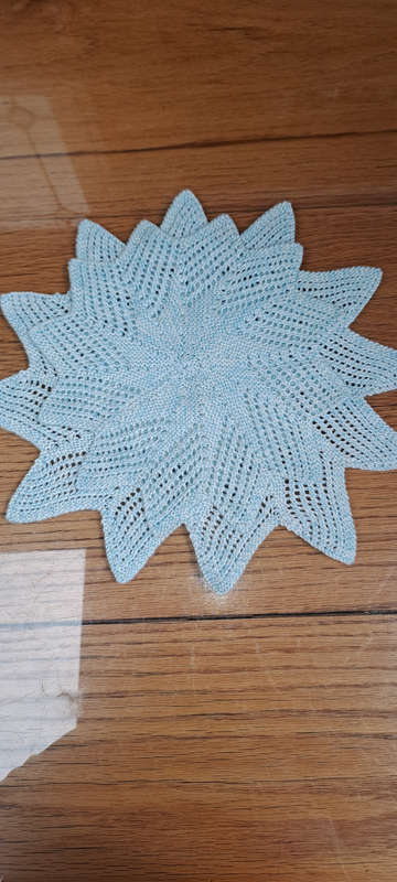 HAND KNITTED DOILIES Stunning Plae Blue with white intertwined