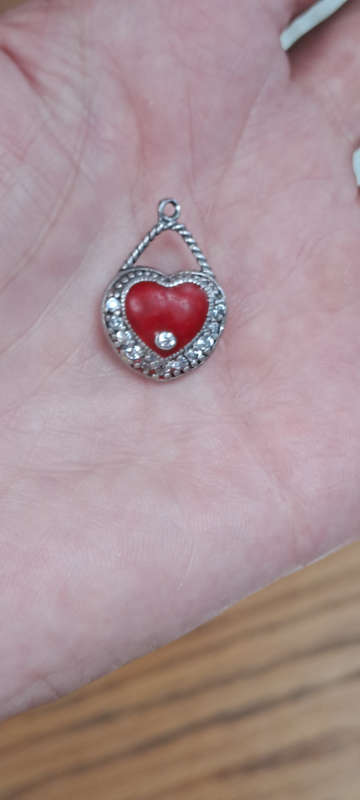 Attractive stirling ? diamante red heart pendant very pretty and unusual